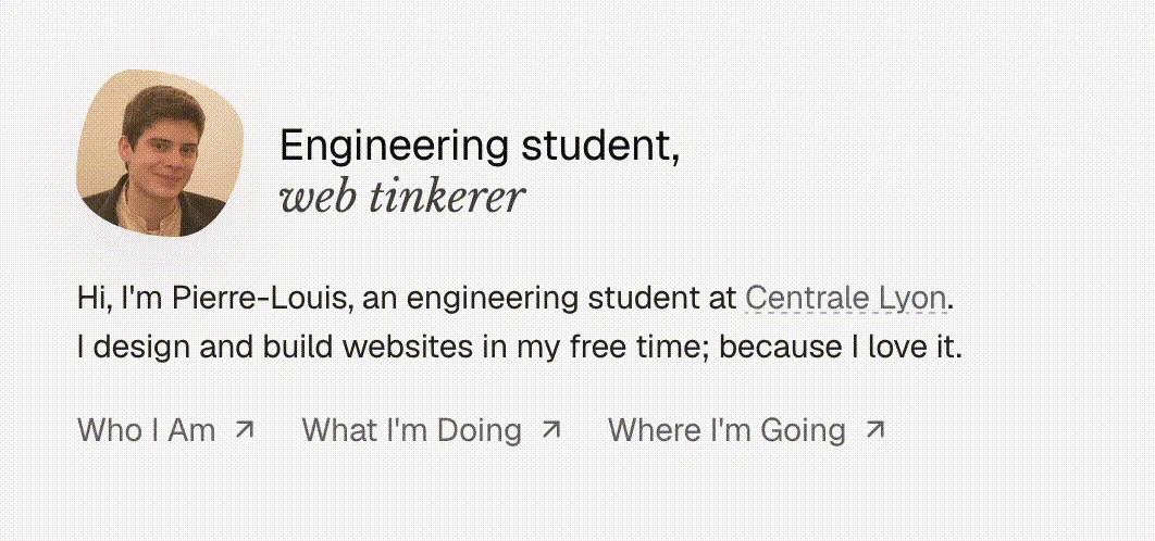 Animated homepage of the old portfolio